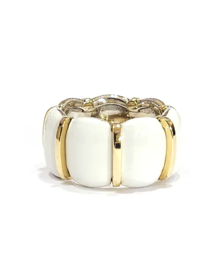 Bague Malafimmina Macaron en Or Jaune et Argent avec Émail Blanc