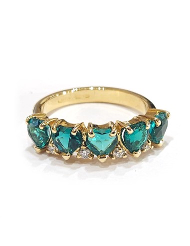 Malafimmina Ring in Rose Gold with Heart-Shaped Topazes, Emeralds and Diamonds