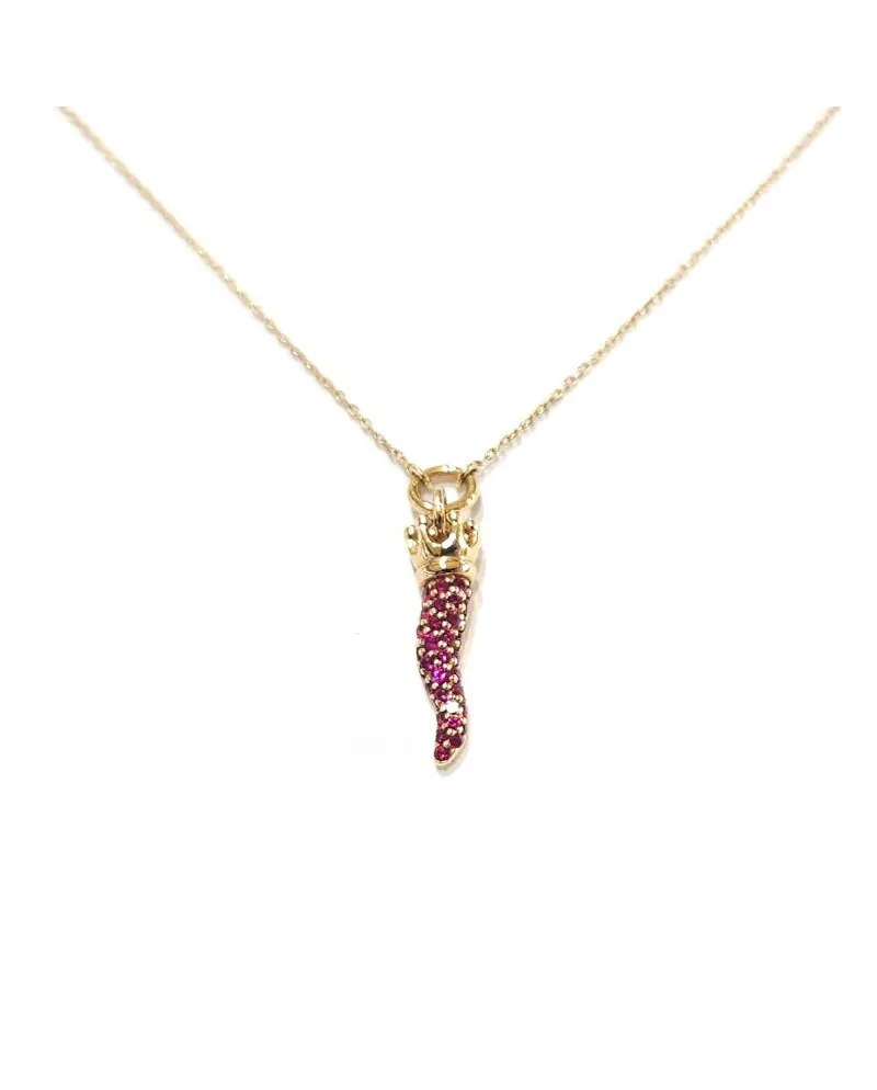 Girocollo Casella Gioielli in Oro Rosa con Cornetto di Rubini