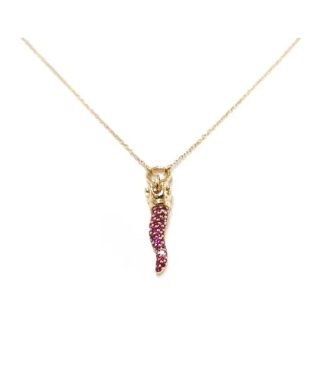 Girocollo Casella Gioielli in Oro Rosa con Cornetto di Rubini