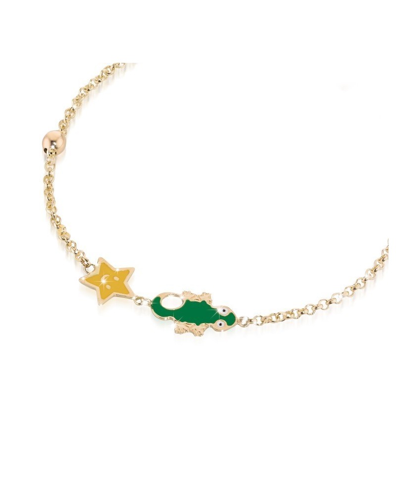 Le bebé primegioie fortuna bracelet in gold, little star and gecko in colored enamel