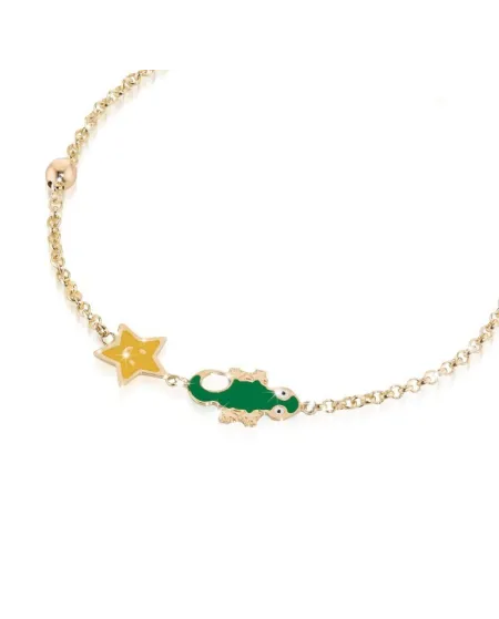 Bracelet Le bebé primegioie fortuna en or, petite étoile et gecko en émail coloré