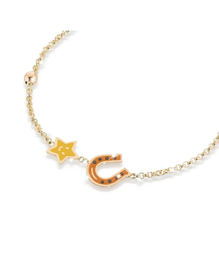 Le bebé primegioie fortuna bracelet in gold, star and horseshoe in colored enamel