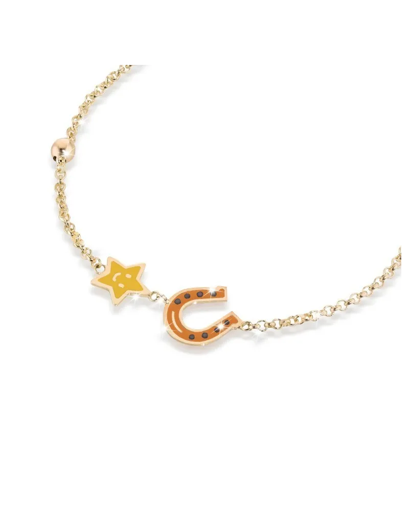 Le bebé primegioie fortuna bracciale in oro stellina e ferro di cavallo in smalto colorato