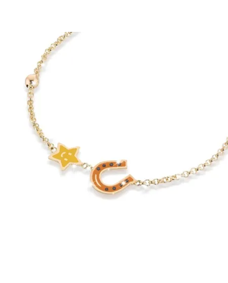 Le bebé primegioie fortuna bracelet in gold, star and horseshoe in colored enamel