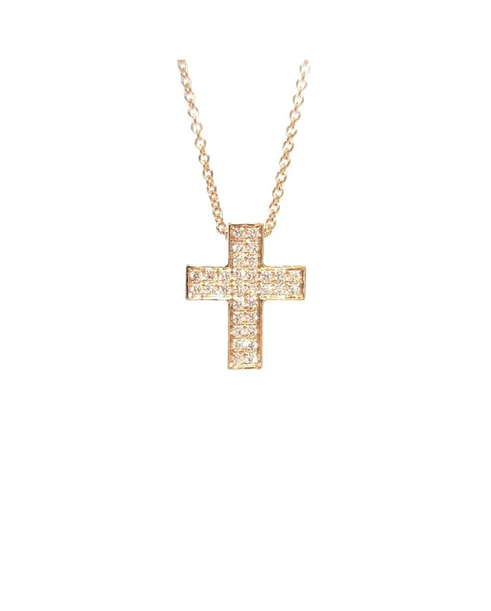 Tour de cou Fantasy Crivelli en or rose et croix avec diamants