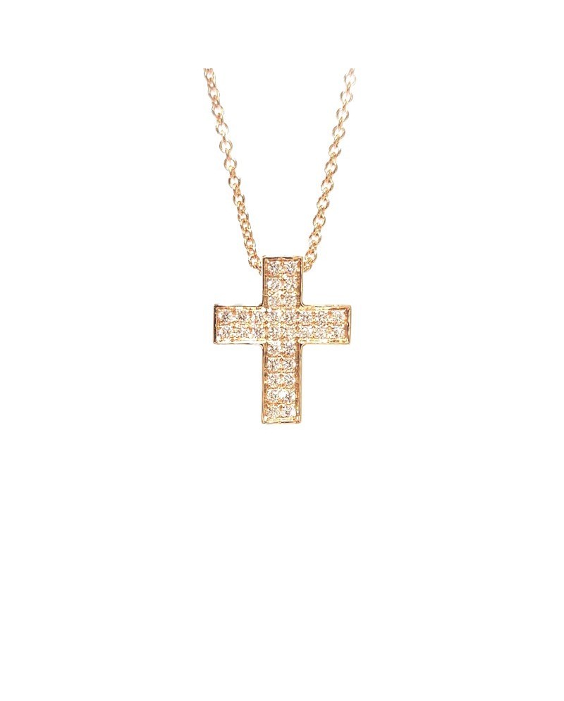 Tour de cou Fantasy Crivelli en or rose et croix avec diamants