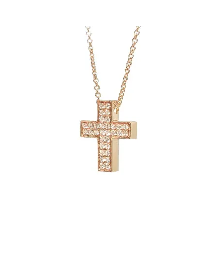 Tour de cou Fantasy Crivelli en or rose et croix avec diamants