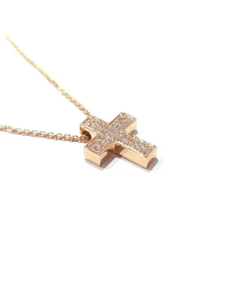 Girocollo Crivelli in Oro Rosa e Croce con Diamanti