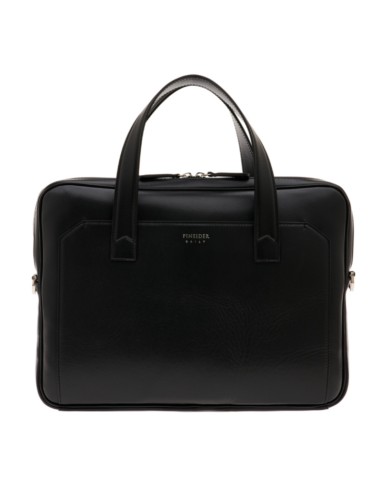 Slim Pineider Daily Briefcase in Smooth Black Leather