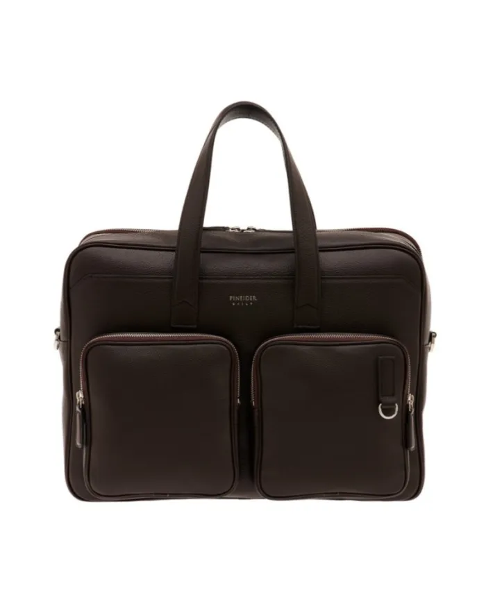 Porte-documents quotidien Pineider en cuir marron foulonné avec double poche