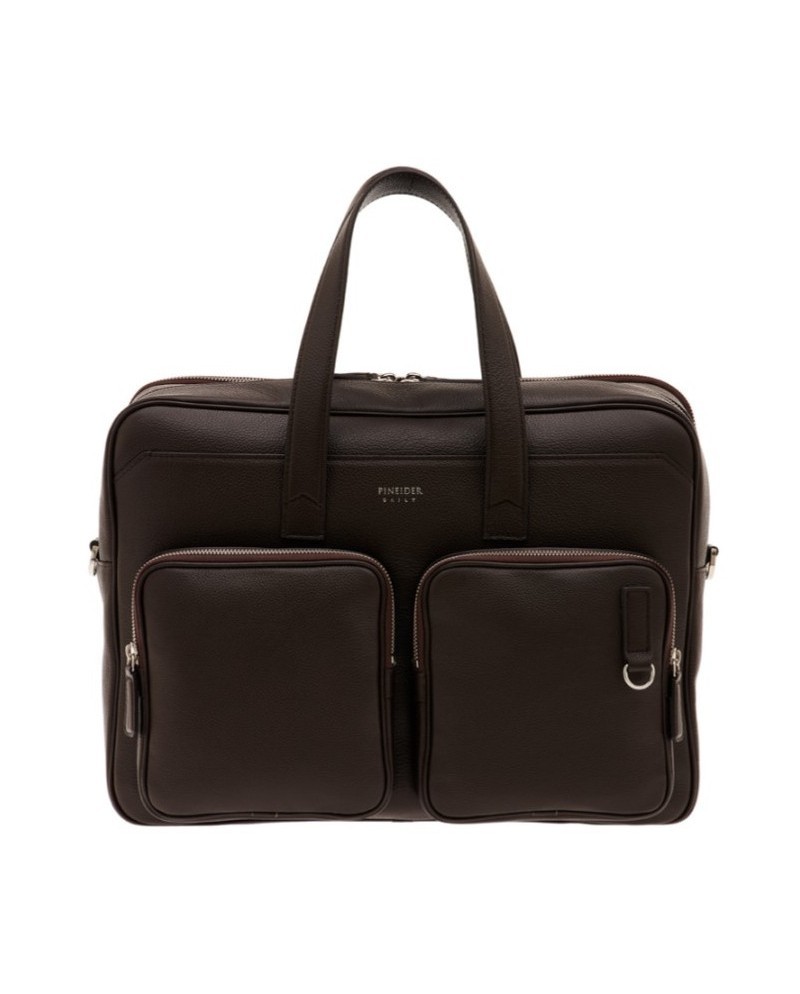 Porte-documents quotidien Pineider en cuir marron foulonné avec double poche