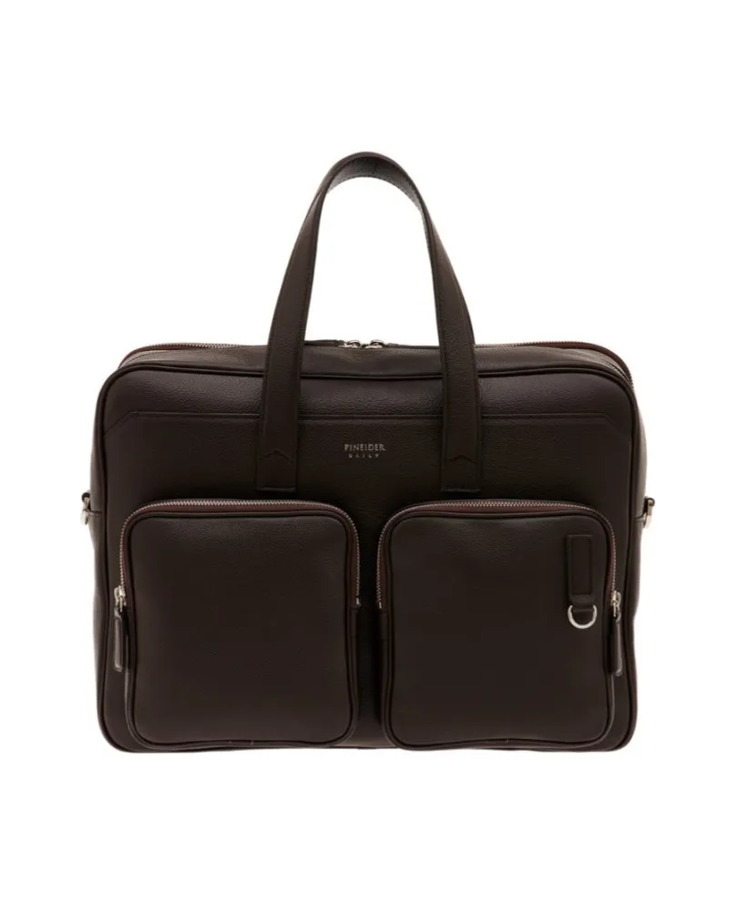 Porte-documents quotidien Pineider en cuir marron foulonné avec double poche Porte-documents quotidien Pineider en cuir marron foulonné avec double poche