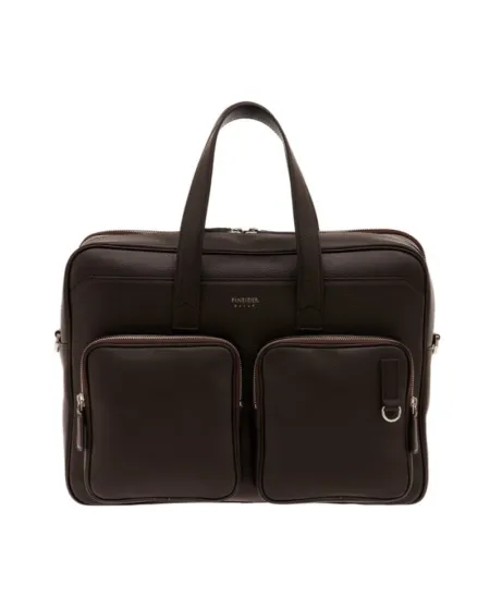 Pineider Daily Briefcase in Tumbled Brown Leather with Double Pocket