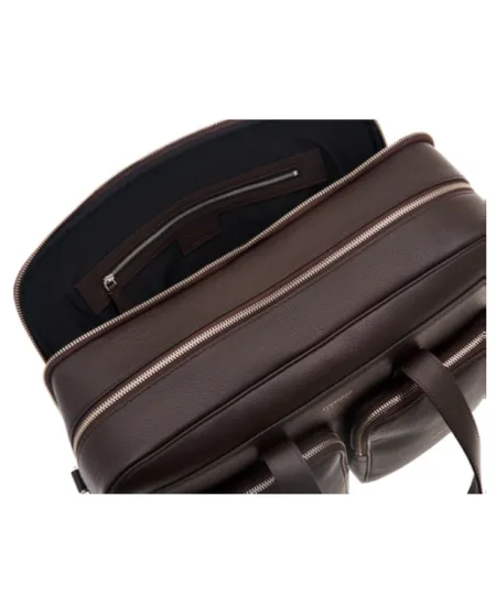 Cartella Pineider Daily in Pelle Marrone Bottalata con Doppia Tasca