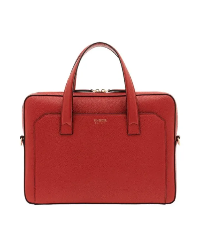 Slim Pineider Daily Briefcase in Red Cardinal Bottalata Leather