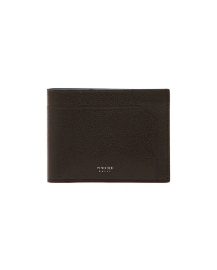 Pineider Daily Wallet in Tumbled Brown Leather 8 Compartments
