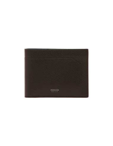 Pineider Daily Wallet in Tumbled Brown Leather 8 Compartments