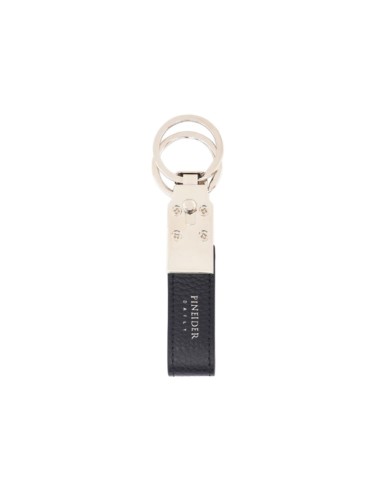 Pineider Daily Double Keyring in Tumbled Black Leather