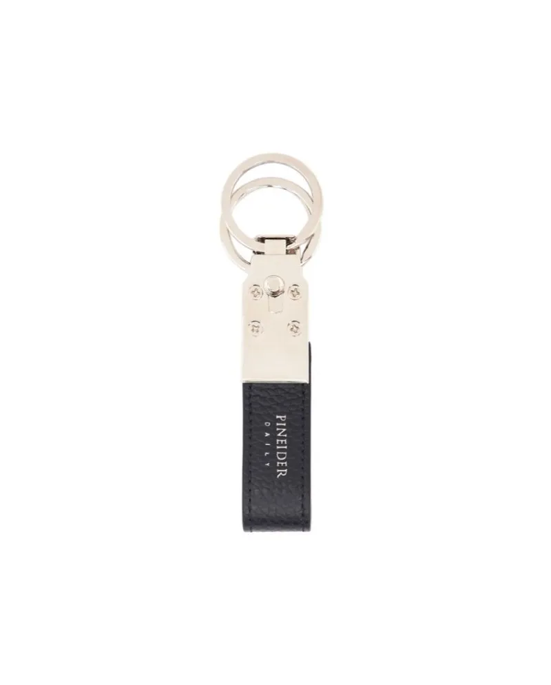 Pineider Daily Double Keyring in Tumbled Black Leather Pineider Daily Double Keyring in Tumbled Black Leather