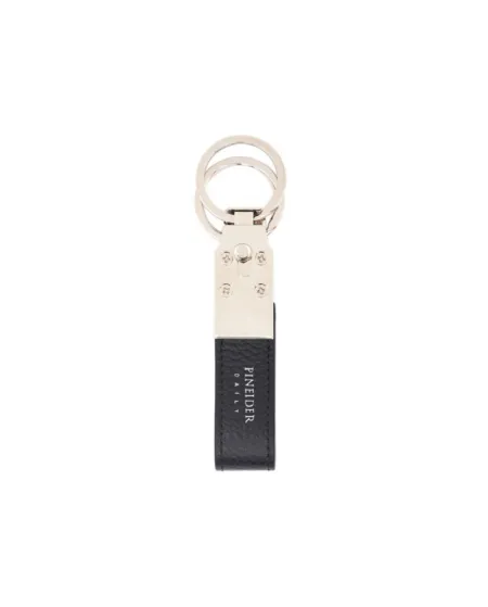 Porte-clés double Pineider Daily en cuir noir foulonné