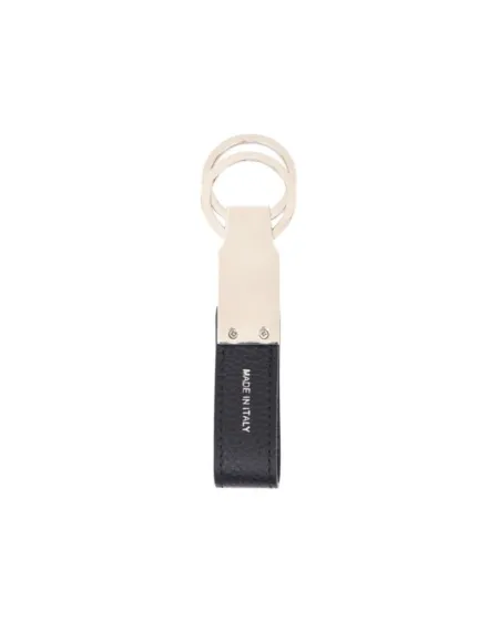 Porte-clés double Pineider Daily en cuir noir foulonné