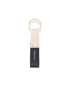 Pineider Daily Double Keyring in Tumbled Black Leather