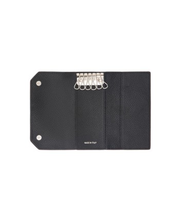 Portachiavi Pineider Daily in Pelle Nera Bottalata con 6 Anelli