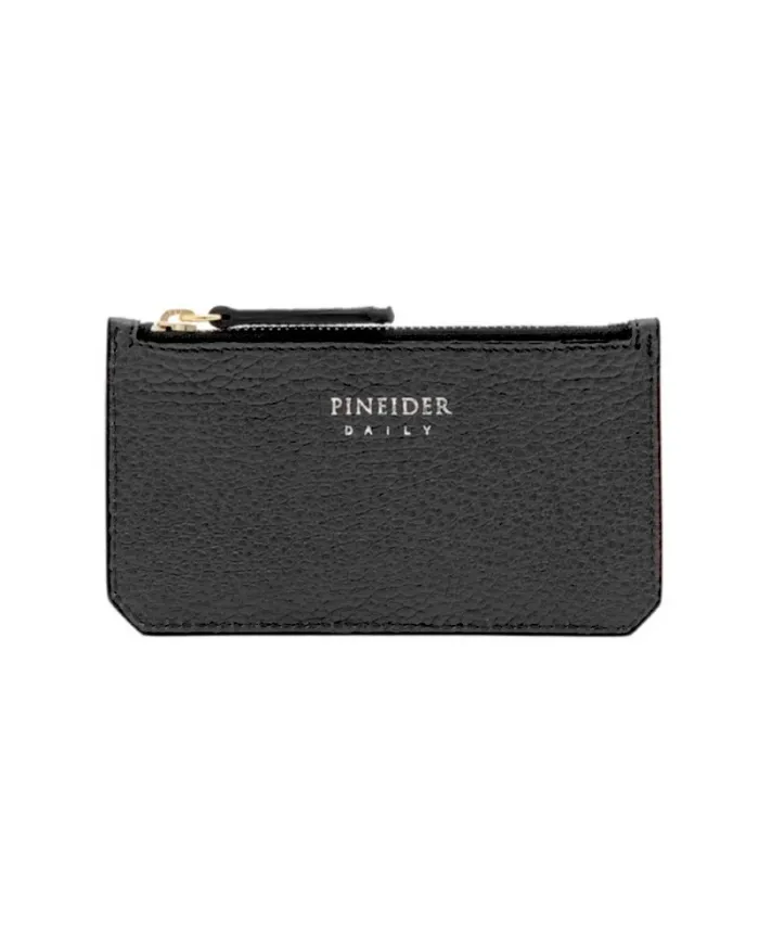 Pineider Daily Card Holder in Tumbled Black Leather