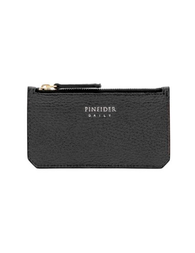 Pineider Daily Card Holder in Tumbled Black Leather