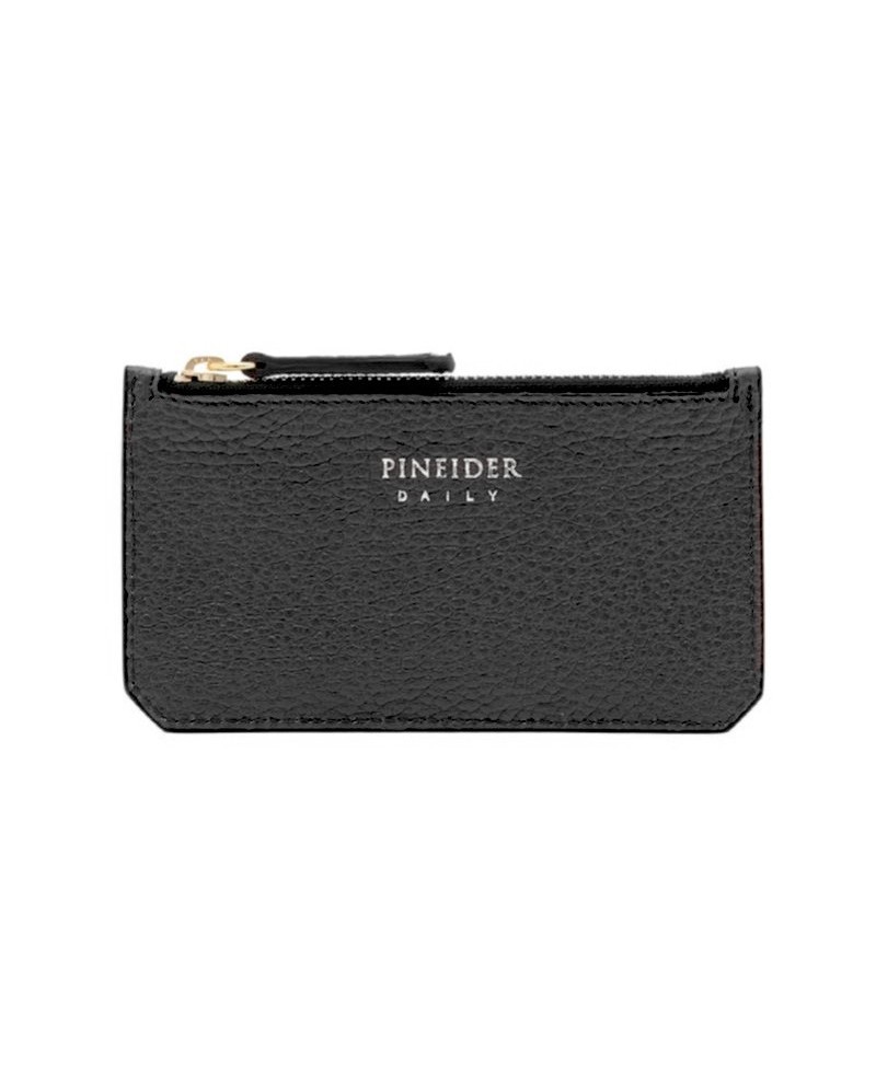 Pineider Daily Card Holder in Tumbled Black Leather