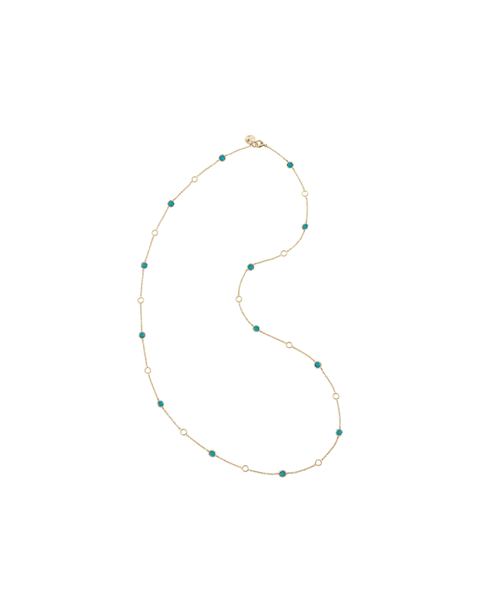 Collier Long Chantecler en Or Jaune et Turquoises