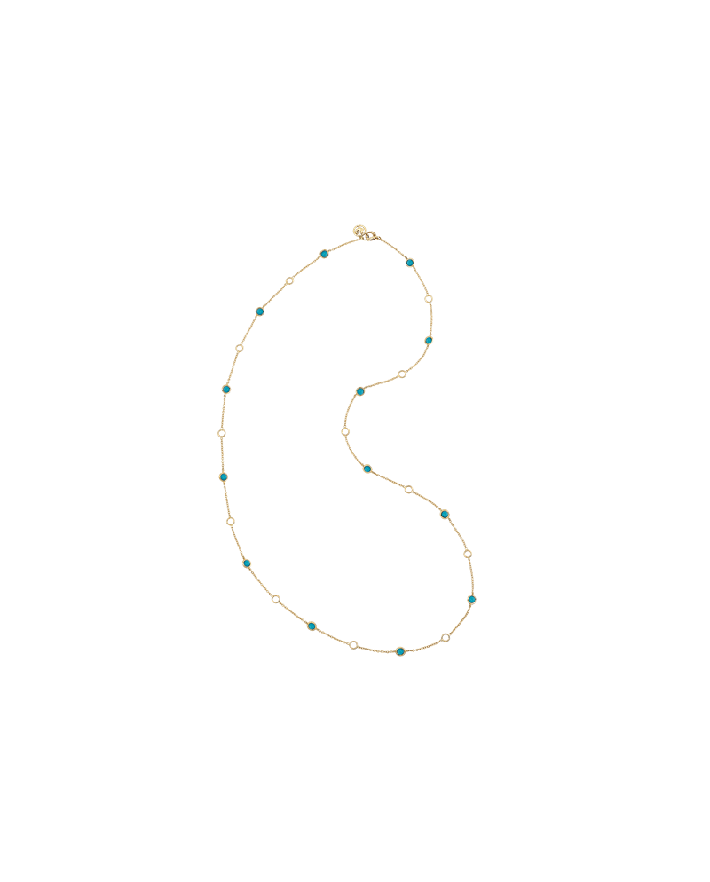 Long Chantecler Necklace in Yellow Gold with Turquoises