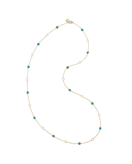 Long Chantecler Necklace in Yellow Gold with Turquoises