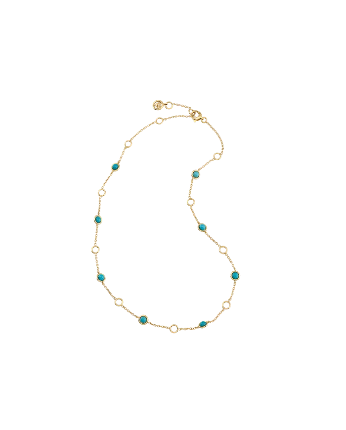 Short Chantecler Necklace in Yellow Gold with Turquoises