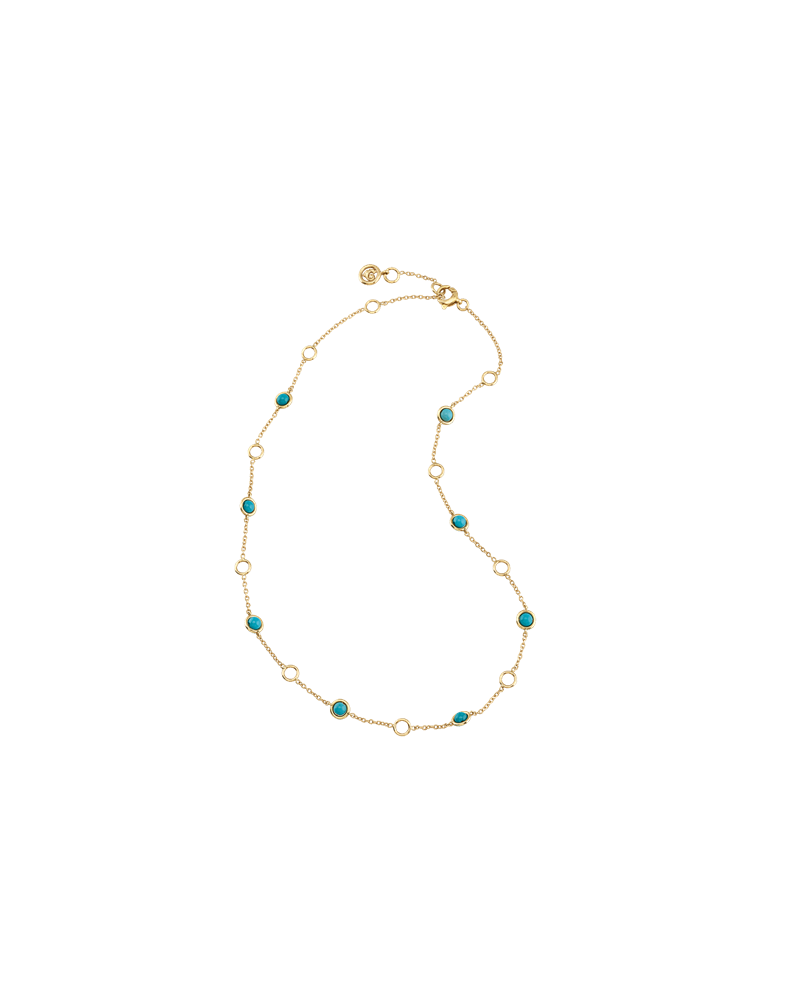 Collier Court Chantecler en Or Jaune et Turquoises
