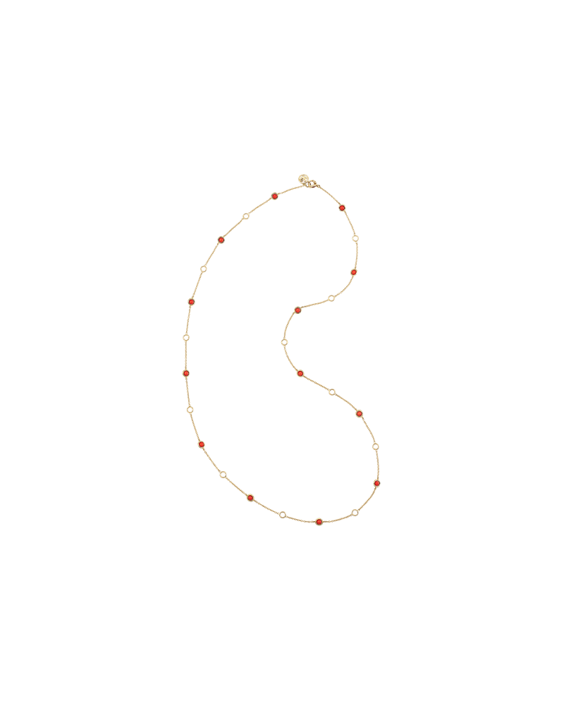 Long Chantecler Necklace in Yellow Gold with Red Corals