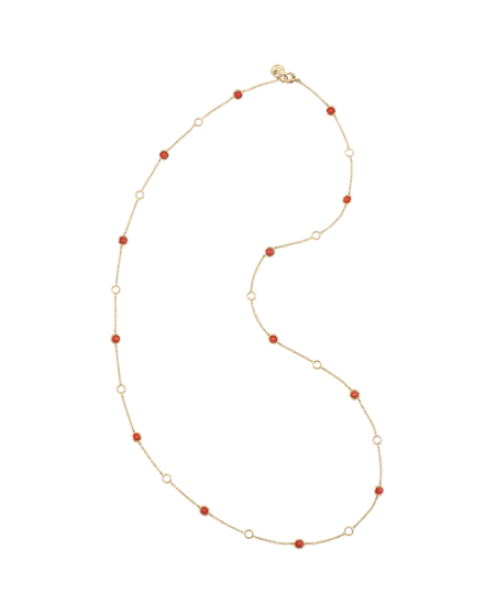 Collier Long Chantecler en Or Jaune avec Coraux Rouges