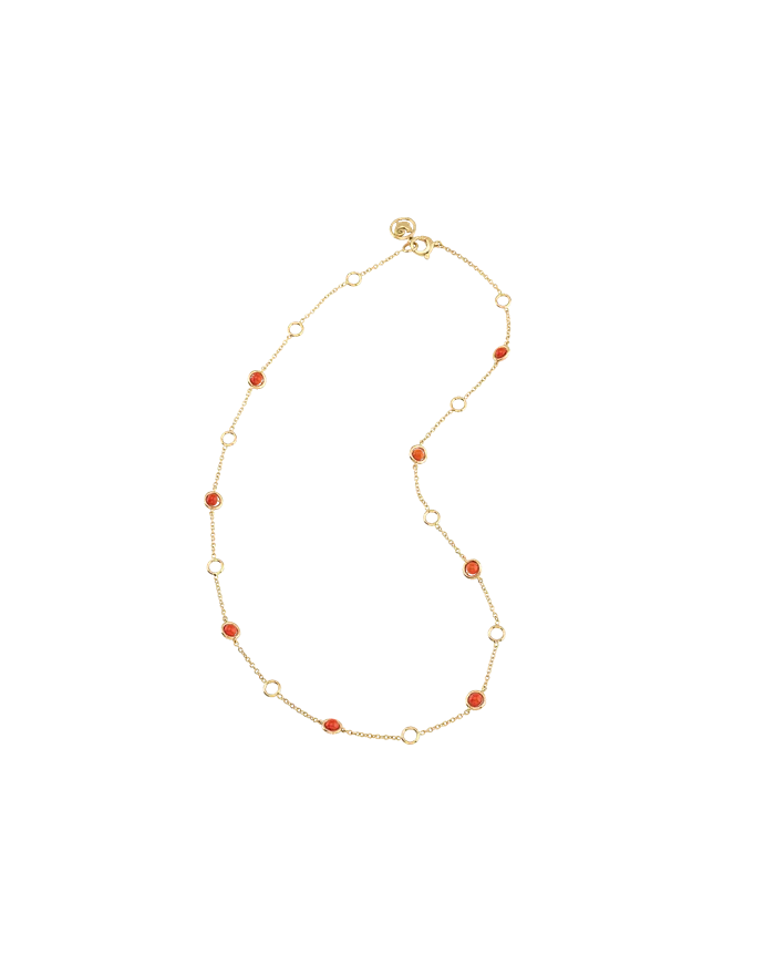 Collier Court Chantecler en Or Jaune avec Coraux Rouges