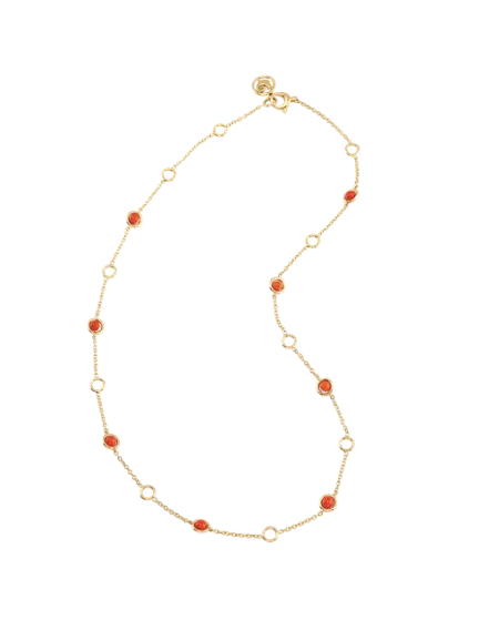 Collier Court Chantecler en Or Jaune avec Coraux Rouges