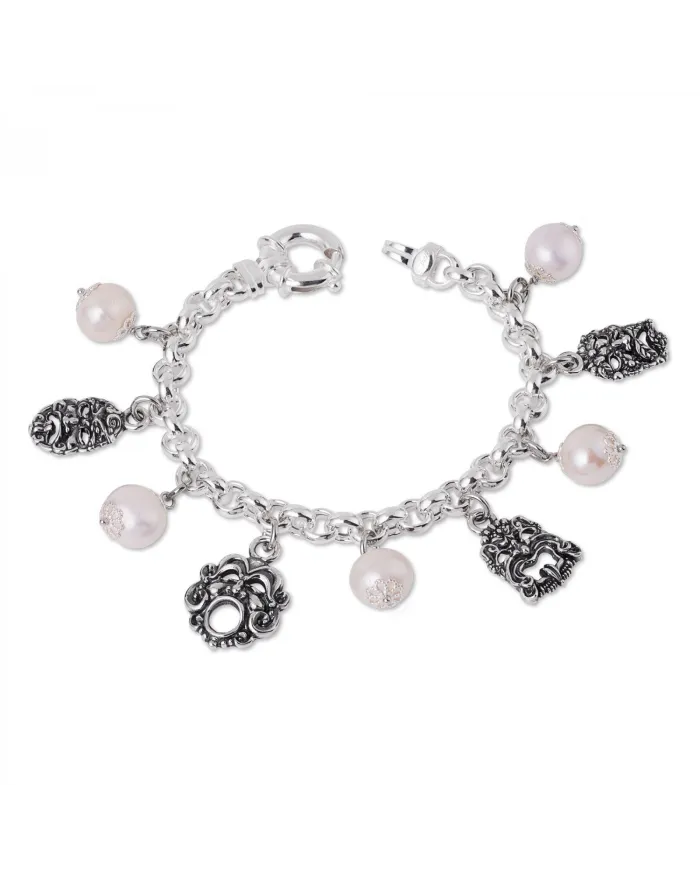 Bracciale Gerardo Sacco in Argento con Perle e Maschere