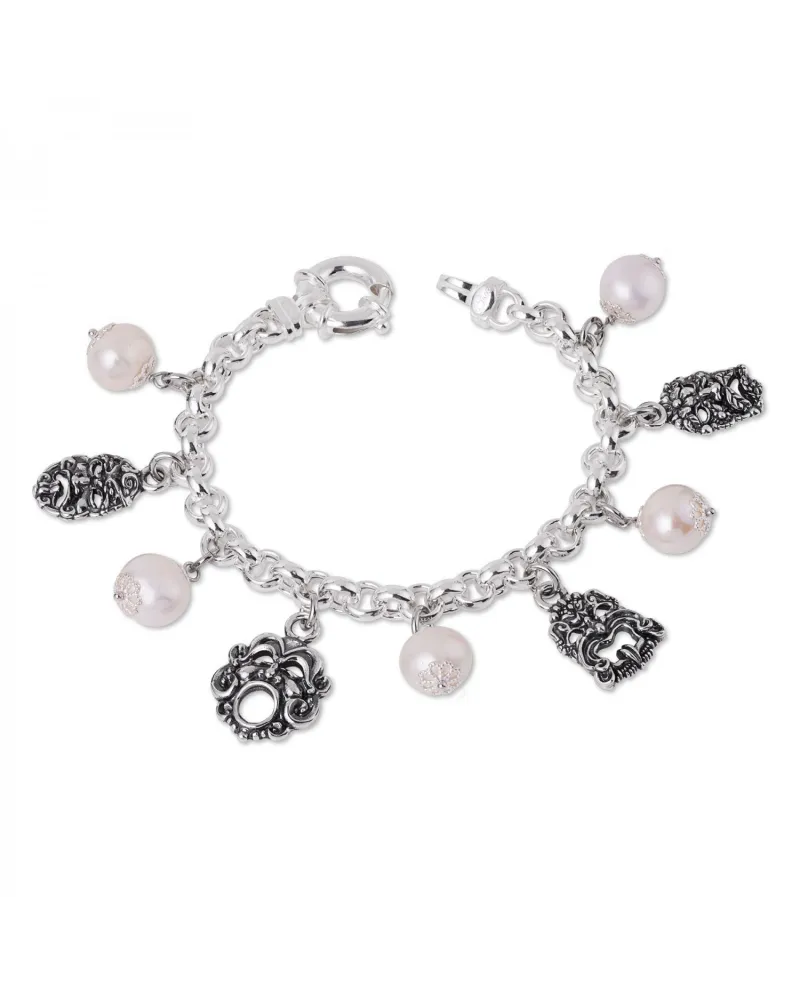 Bracciale Gerardo Sacco in Argento con Perle e Maschere