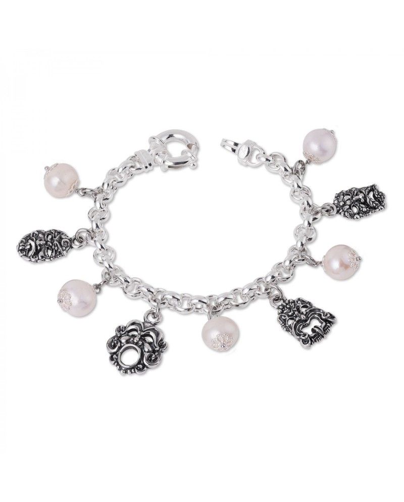 Gerardo Sacco Bracelet in Silver with Pearls and Masks