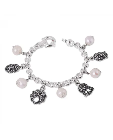 Bracciale Gerardo Sacco in Argento con Perle e Maschere
