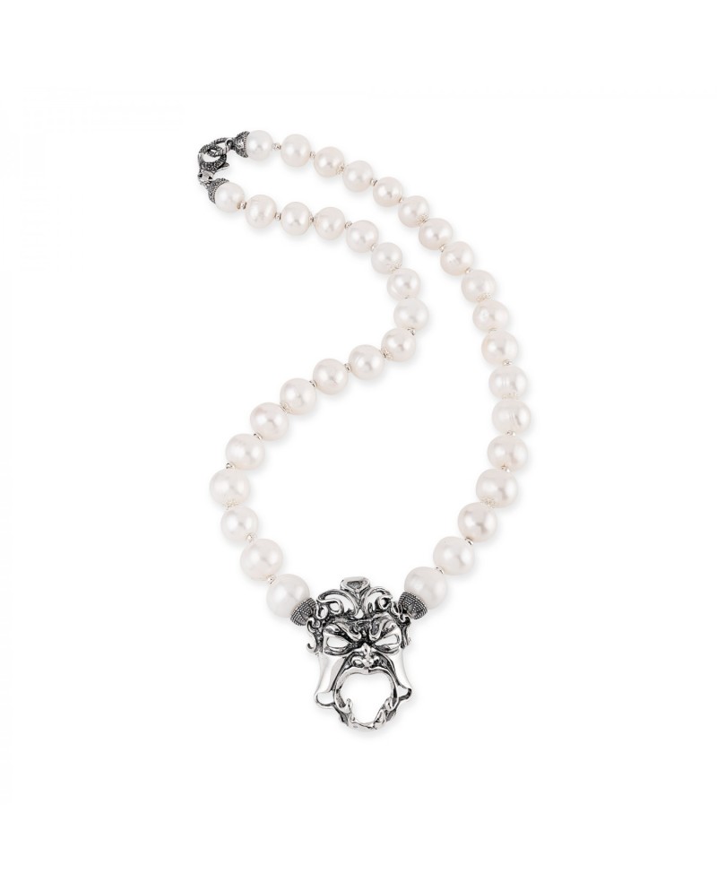 Collana Gerardo Sacco con Perle e Maschera in Argento