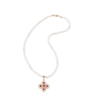 Gerardo Sacco Collier de perles broderie pendentif en or avec rubis