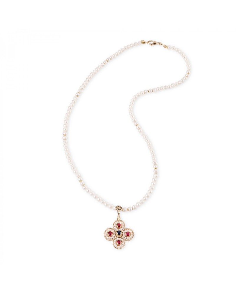 Gerardo Sacco Collier de perles broderie pendentif en or avec rubis