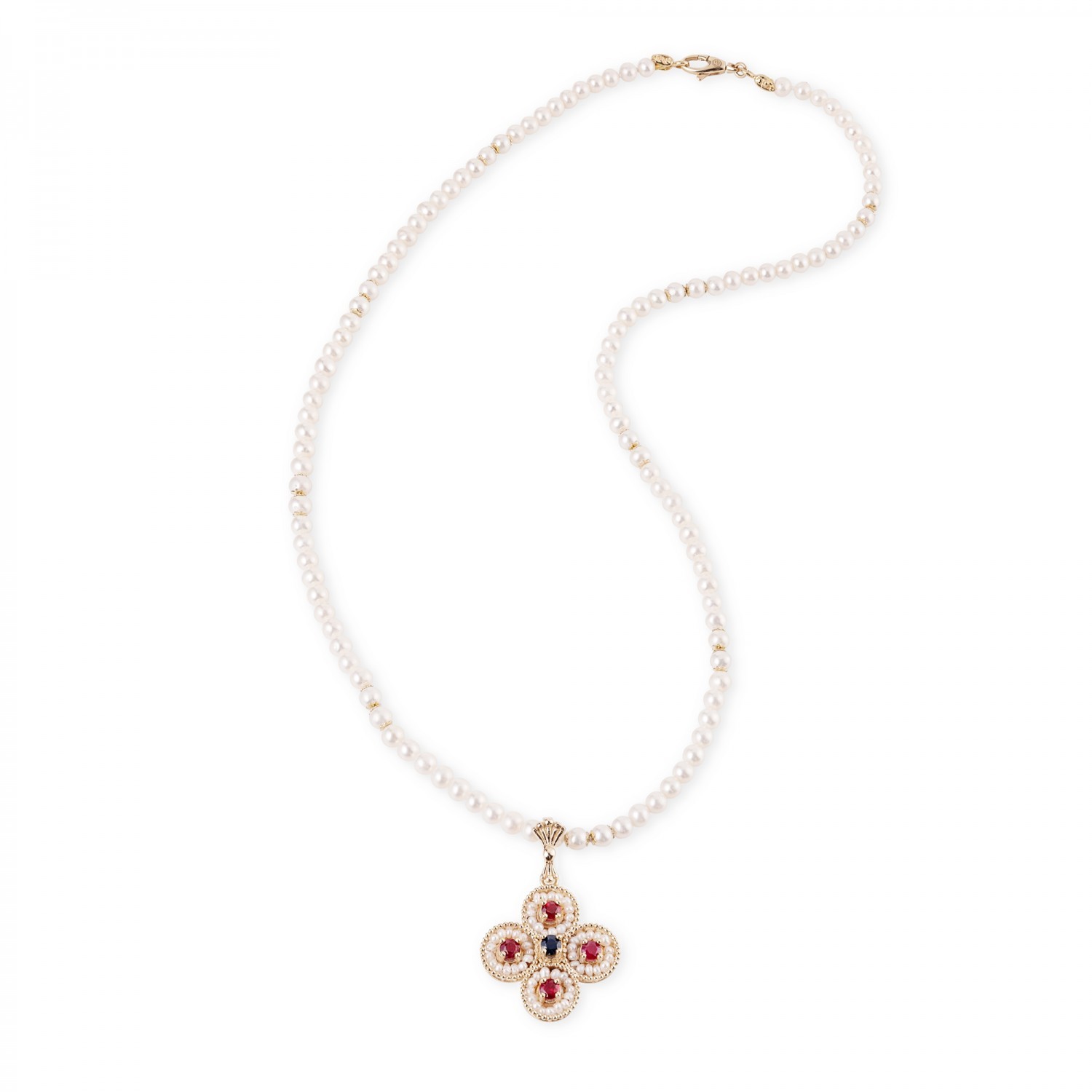 Gerardo Sacco Necklace with Pearls and Gold Pendant