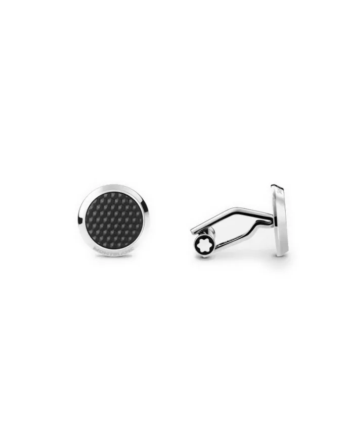 Boutons de manchette Montblanc Meisterstuck en acier avec insert en laque noire