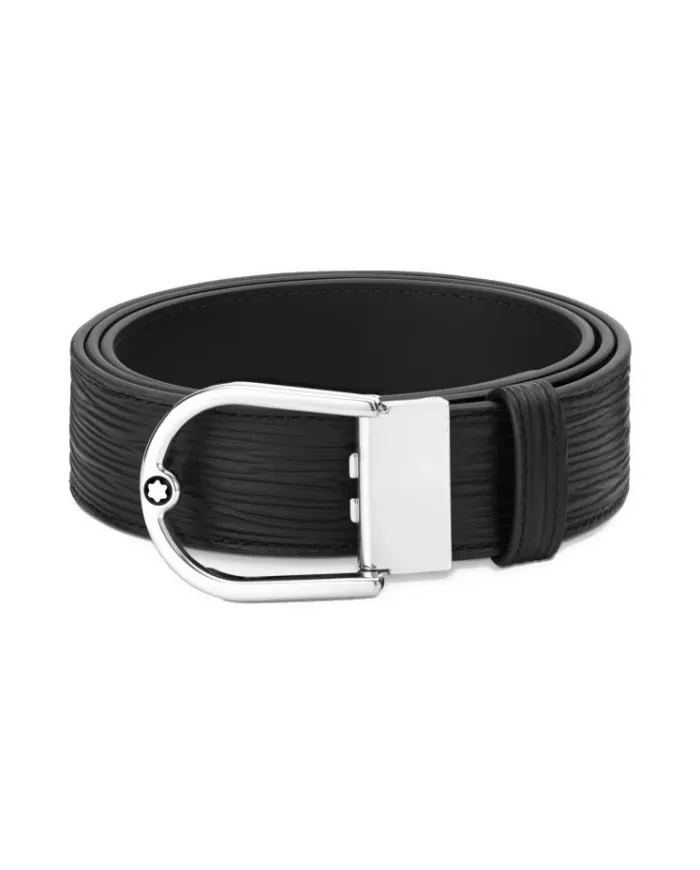 Cintura Montblanc Reversibile in Pelle Nera con Fibbia a Ferro di Cavallo 35 mm